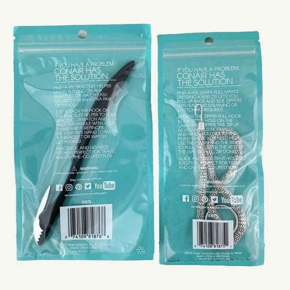 Conair Find A Fix Pull Zipper Zip Bracelet Helper 2 Pack New Easy Repair Tool